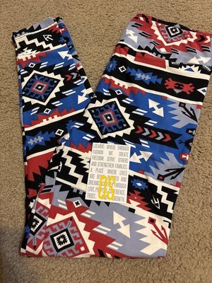 New LuLaRoe OS One Size Leggings Black Red Aztec Geometric Patriotic  NEW #200