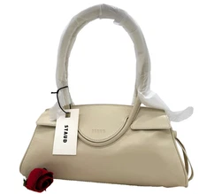 AUTH NWT $395 STAUD Maude Fold-Over Flap Leather Top Handles Shoulder Bag-Cream