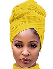 Head Wraps for Black Women Stretch Head Scarf Long African 1pcs -Bright Yellow