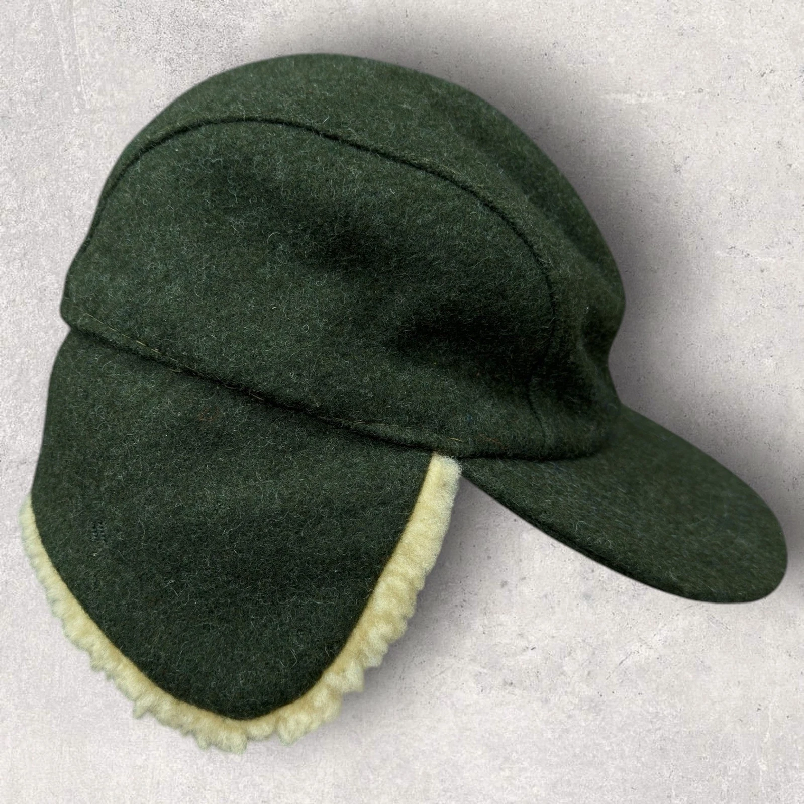 Filson Double Mackinaw Cap Mens L Forest Green Wool Shearling Earflap Hat USA