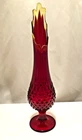 MCM Fenton Glass Hobnail Ruby Red Amberina Footed Pedestal Swung Vase 14.5” Tall
