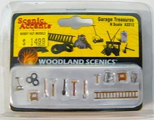 Woodland Scenics  N SCALE  Garage Treasures Ladder Tools Trash Can Tires A2212