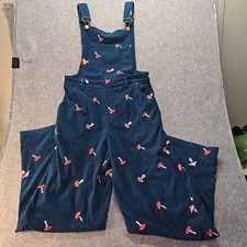 Cider Teal Embroidered Mushroom Corduroy Overalls Jumpsuit Cottagecore Small