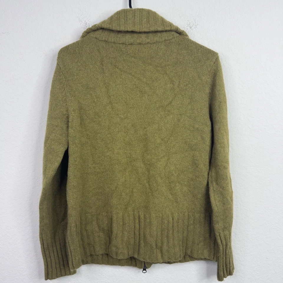 Lands' End Cardigan Womens L Green Wool Cashmere Angora Zip Luxury Minimalist - Image 2 of 4