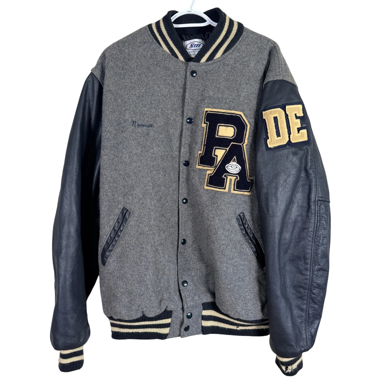 Vintage Neff Varsity Letterman Jacket Mens 3XL Leather Wool Chenille Bruins read - product detail image 1