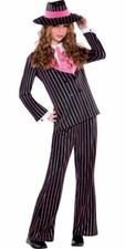 GANGSTER GAL MOB BOSS SUIT HALLOWEEN MOBSTER COSTUME PINK BLACK M GIRLS 8-10