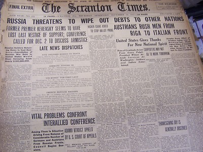 SCRANTON TIMES NOV 29 1917 - RUSSIA TREATENS TO WIPE OUT DEBTS - VERY GOOD 