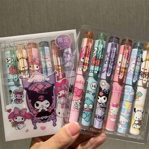 6Pcs Cartoon Highlighter Cute Graffiti Painting Pens Stationery Hand Account -ml