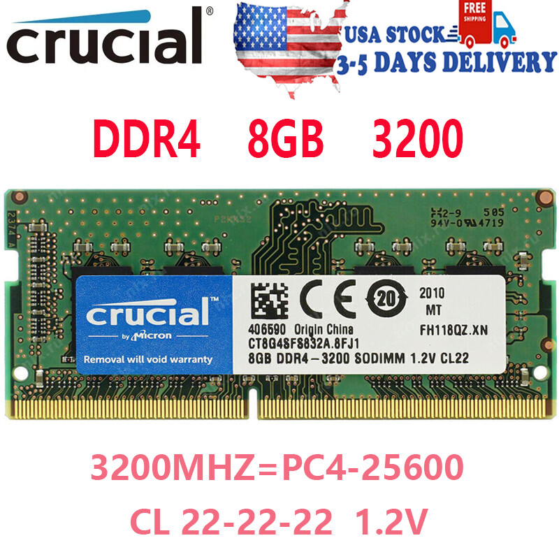 CRUCIAL 8GB DDR4 3200 MHz PC4-25600 Laptop SODIMM Non-ECC 260-Pin