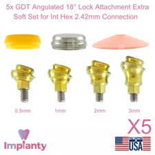 5x Dental Angulated 18° Lock Attachment Extra Soft Set Titanium Int Hex 2.42mm