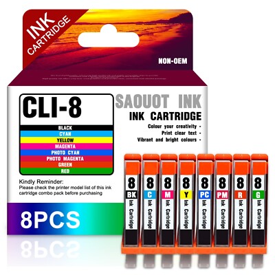 Replacement CLI-8 8-Color Ink for Canon Pixma iP4200 Pro9000 Mark II (8-Pack)
