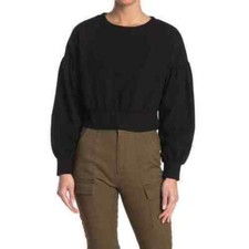 Abound Black Cropped Drop Sleeve Crew Sweatshirt Size XXS NWOT