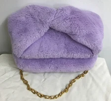 Jw Anderson Midi Twister Purple Faux Fur Purse Gold Chain Leather Interior
