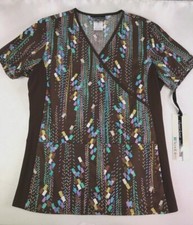Cherokee Flexibles Geometric Printed Scrub Top. Size: Small Missy fit 