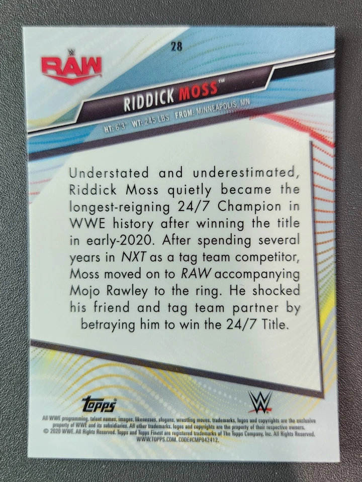 2020 WWE Topps FINEST RAW #28 RIDDICK MOSS (RC) ROOKIE - Image 2 of 2