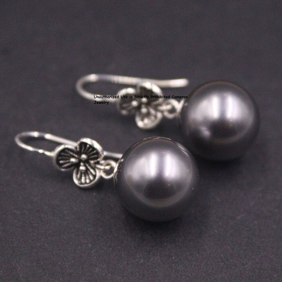 Pure S925 Sterling Silver Women Lucky Flower Pearl Ball Bead Dangle