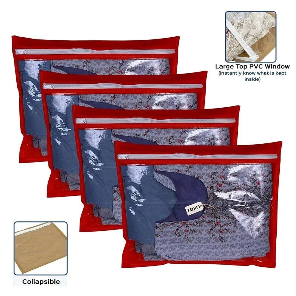 Set Of 12 Single Packing Saree Cover Clothes Garment Sari Storage Box Bags Carry - Image 4 of 4