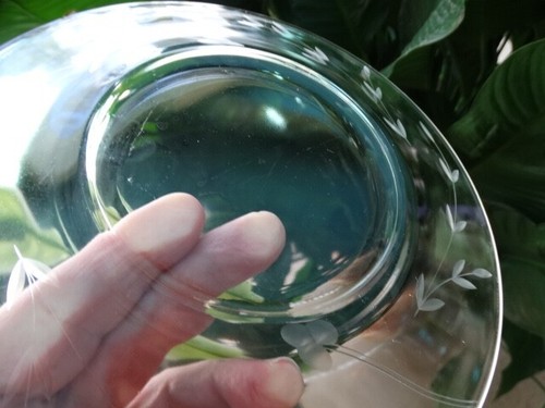 MCM Sevron Clear Glass Gray Wheel Cut By Candlelight Flowers Luncheon Plate VGUC - Picture 9 of 11