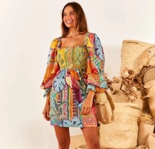 Farm Rio Summer Tapestry Square Neck Mini Dress Size M