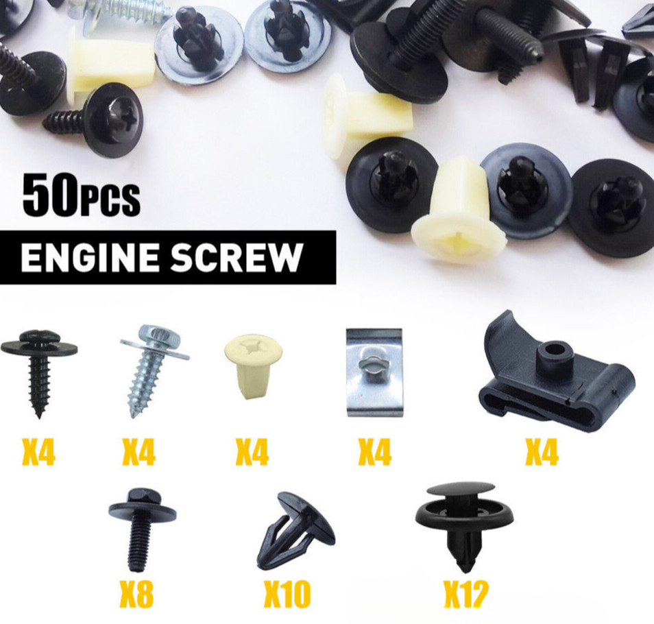 50pcs Car Engine Splash Shield Body Bolts Screw Nut Fender Bumper Clip Rivet
