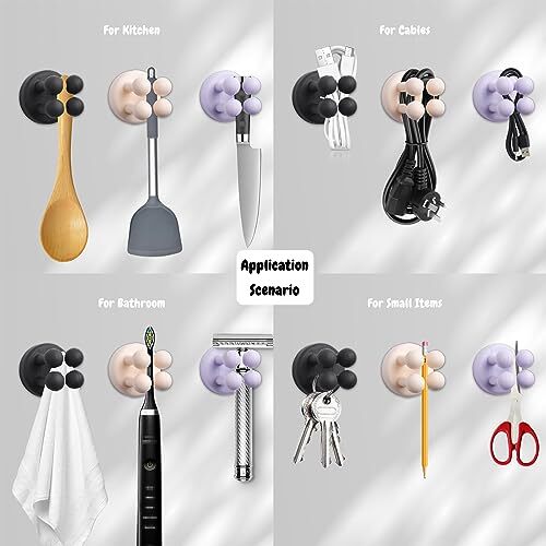 4 Pack Wall Mounted Silicone Toothbrush Holder Self Adhesive Hook Plug Holder - Picture 5 of 7