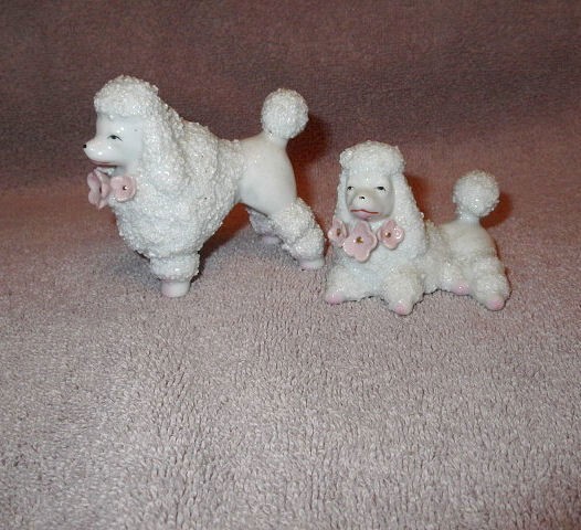 50s VTG Japan SET OF 2 Spaghetti FRENCH POODLE Dogs GOLD Gilt APPLIED Flowers