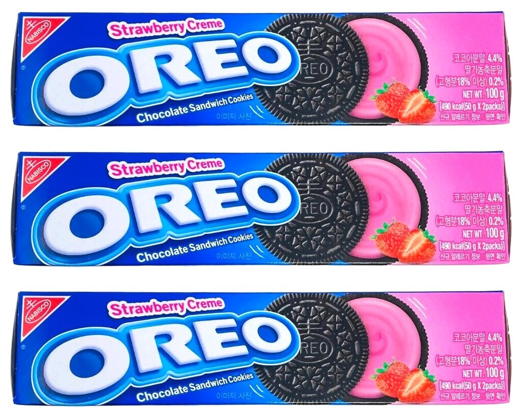 3 PACK OREO CHOCOLATE SANDWICH COOKIES With STRAWBERRY CREAM, 50g X 2BAGS (100g)