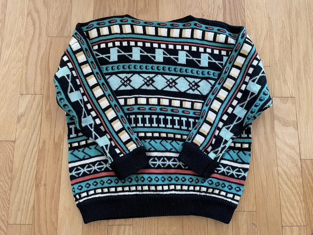 ESPRIT Sport Vintage Multi Color Coogi Cosby Print Sweater M L