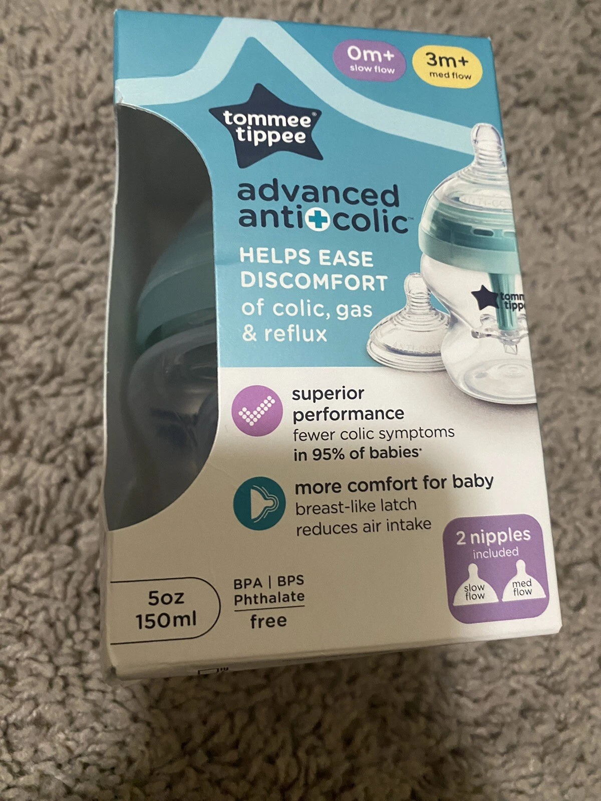 New tommee tippee advanced anti colic 5 oz 2 nipples included baby bottle