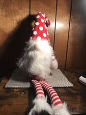 Christmas Plush Gnome Weighted Bottom Red/White Stripe Legs And Polka Dot Body.