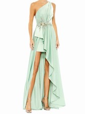 Mac Duggal Embellished One Shoulder Asymmetrical Gown Sage Green NWT Size 16