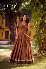 New Beautiful Tussar Silk Lehenga Choli With Dupatta For Women Festival Wear