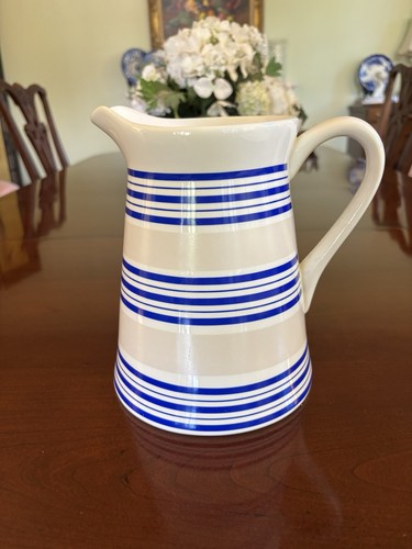 Lauren Ralph Lauren Cafe Stripe Blue Pitcher 7.5” - Picture 5 of 17