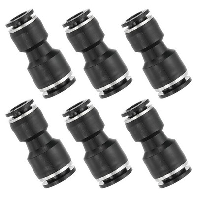 6 Pcs 3/8'' x 1/2'' Tube OD Straight Union Push to Connect Fitting, Black *kk
