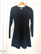 New Look Black A-Line Round Neck Long Sleeve Short Dress Buckle Accent UK 12