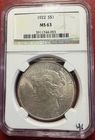 1922 $1 Peace Dollar. NGC MS-63. Free Shipping