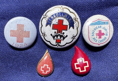 Lot of Vintage American Red Cross Pins with an Imposter!  1924 - 1950s, WWII WW2