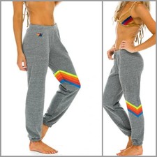 Aviator Nation Women 5-Stripe Neon Rainbow Chevron Sweat Pant Heathr Gray Size M