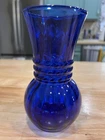 Vintage Anchor Hocking Cobalt Blue Glass Optic Swirl Vase 6.25" Bulb Vase MCM