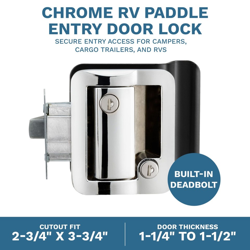 Chrome RV Paddle Entry Door Lock Latch | Handle Knob | Deadbolt Lock ...