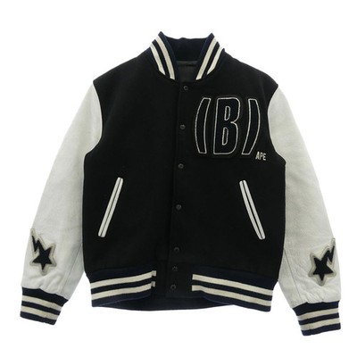 A BATHING APE A Cowhide Varsity Jacket Cowhide Sleeves Leather BAPSTA