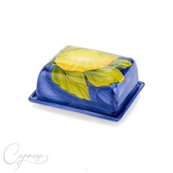Caprese Home Decor Amalfi Lemon Blue Ceramic Butter Dish 13 cm