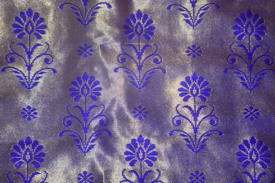 Sari Vintage Floral Dgn Lentejuelas Bordado Brocado Trabajo Multi Pura Seda Sari Foto 2 de 4