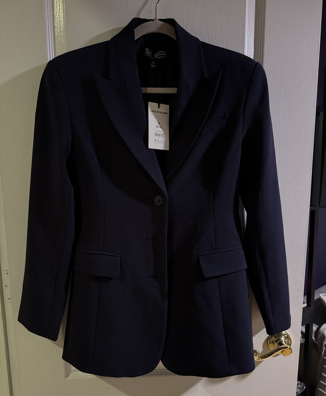 Scoop Navy Longline Blazer Notch Lapel Single-Breasted One-Button S (4-6)