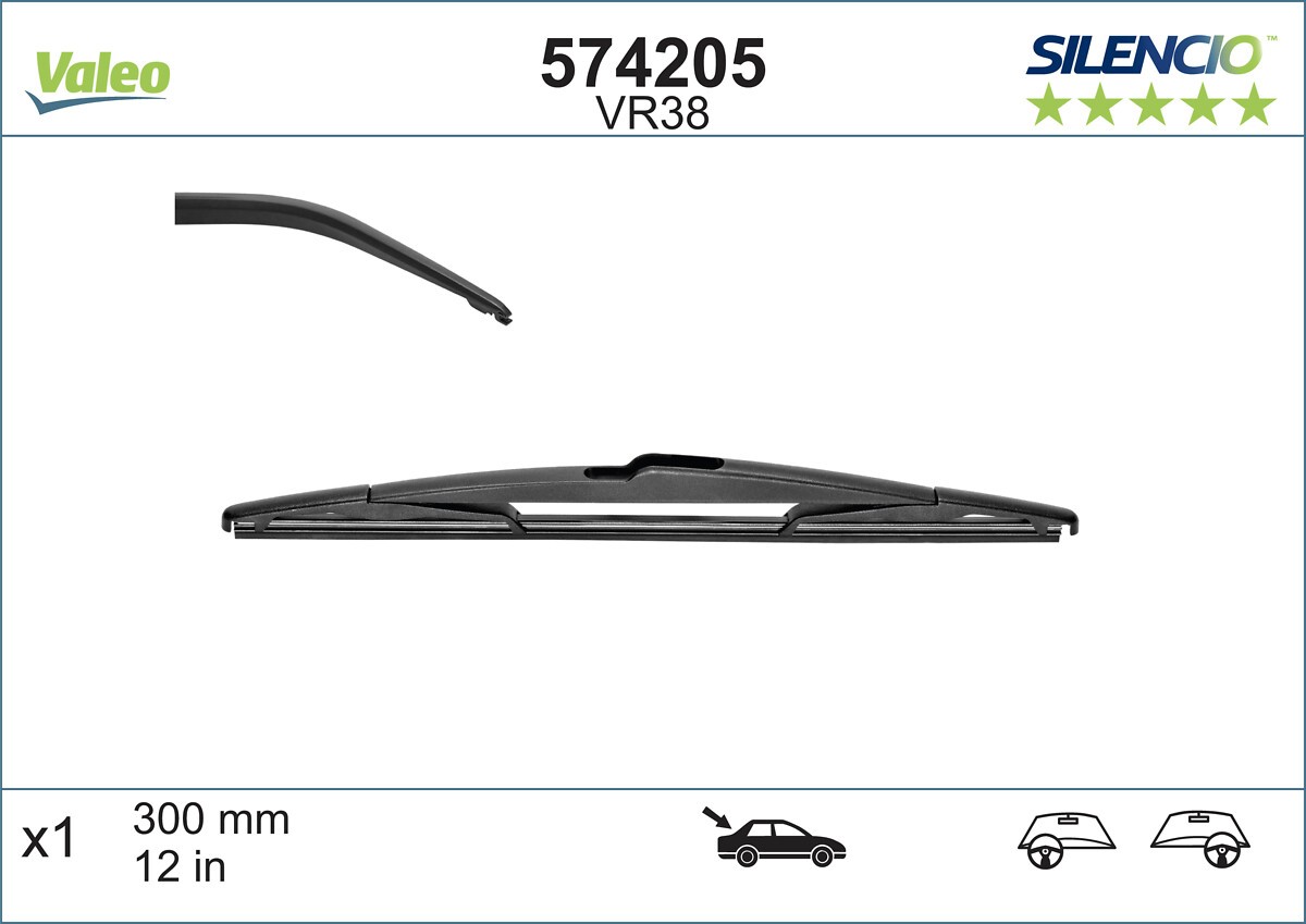 Valeo 574205 Silencio Vr38 Wiper Blade Rear Length: 300Mm Set 1 Unit Driver's Side In The Vehicle: Left - Image 13