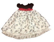 Bonnie Jean Girls 3T Holiday Dress Black Velvet Red Waist Flower White Skirt