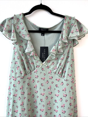 NEW LOOK UMSTANDSKLEID - GEBLÜMTES NETZKLEID - GRÖSSE 12 - GRÜN