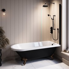 Black Freestanding Single Ended Shower Bath with Bronze Fee BUN/PRMBSB1670/98103