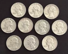 Lot of 10 US Silver Quarters 90% - Washington - All 1964 - FREE SHIPPING