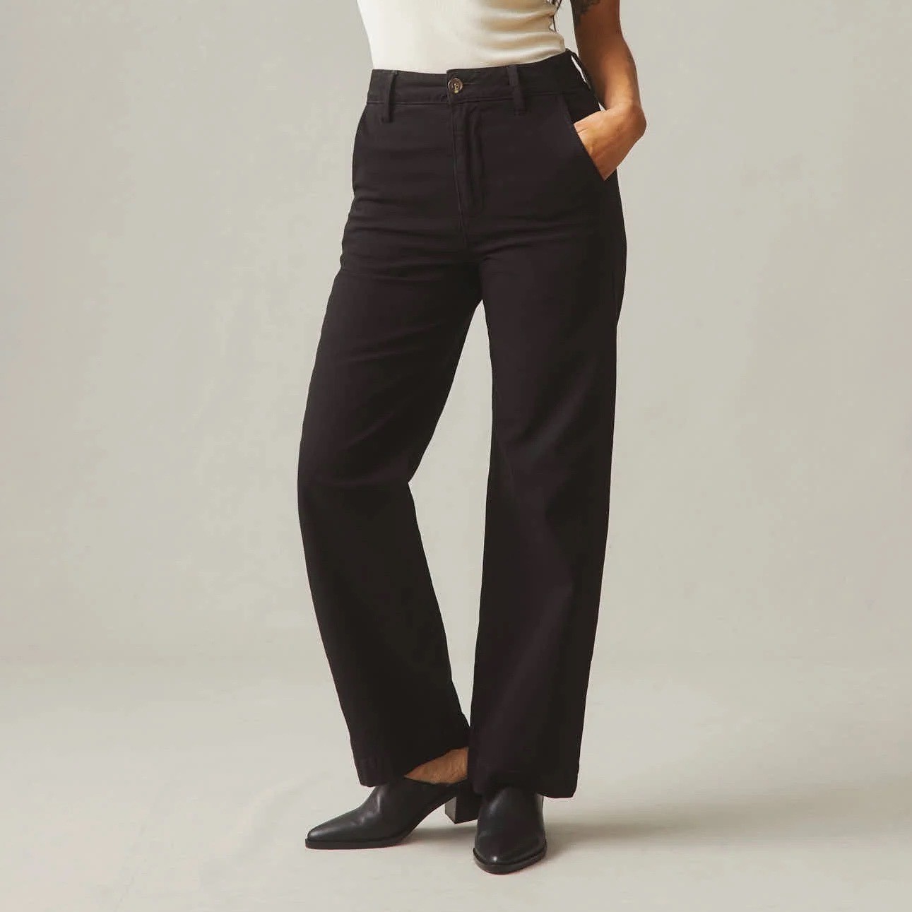American Giant Women's Wide Leg Chino Pants Cotton Stretch Slash Pockets Outdoor